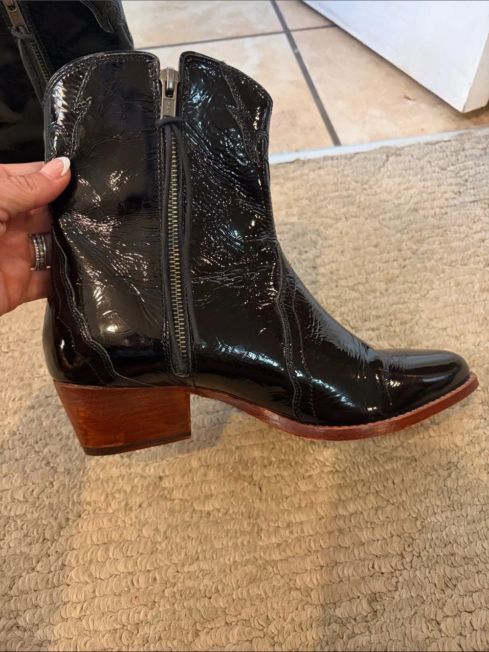 Free People Women's Black Patent Leather Western Ankle Boot